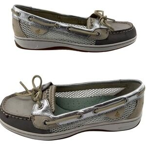 Sperry Womens 6.5M Boat Shoes Grey Silver Leather Mesh 9102765 Nautical Coastal